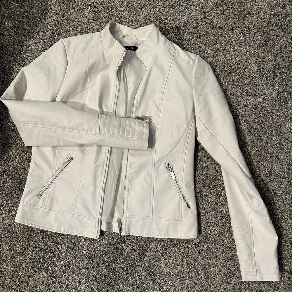 White faux leather moto jacket
